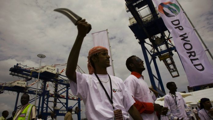 Djibouti man dances during opening ceremony of Doraleh container