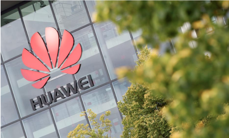 Huawei logo is pictured on the headquarters building in Reading, Britain July 14, 2020. REUTERS/Matthew Childs